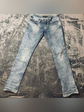 Philipp Plein Light Blue Distressed Slim Jeans "Fight Club / biker"